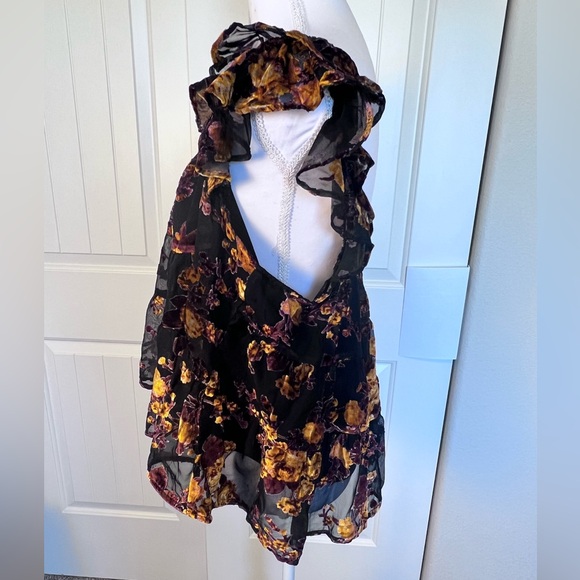 Velvet Burnout Babydoll Top Flutter Ruffle Sleeve Lined Tank Whimsigoth Sz Large - Picture 3 of 9